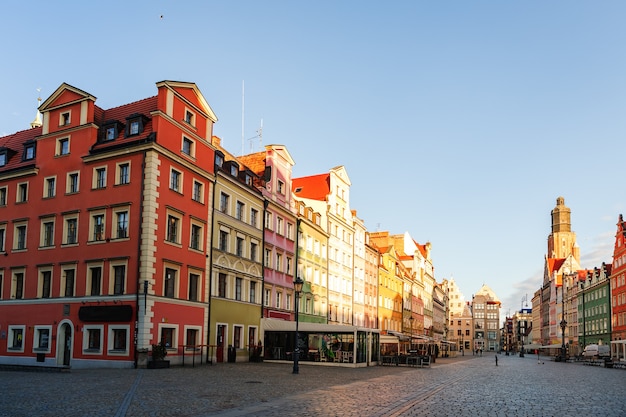 Morning view of the sights of the city of wroclaw in poland in spring