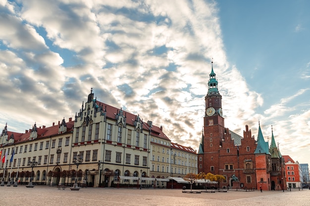 Morning view of the sights of the city of wroclaw in poland in spring