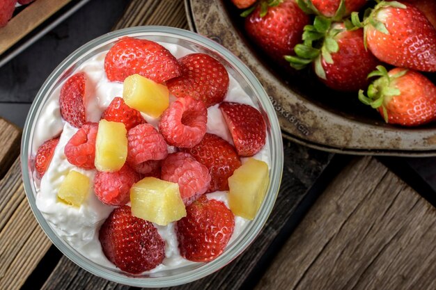 Morning Vitality 4K CloseUp of Healthy Breakfast Yogurt with Fresh Mixed Fruits