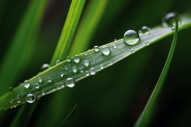 緑の草の上の朝の水滴 Ai を生成します。