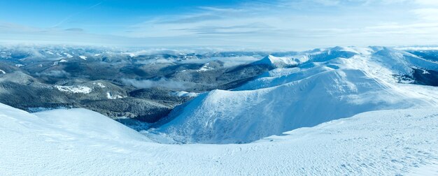 Morning winter mountain panorama Carpathian Ukraine