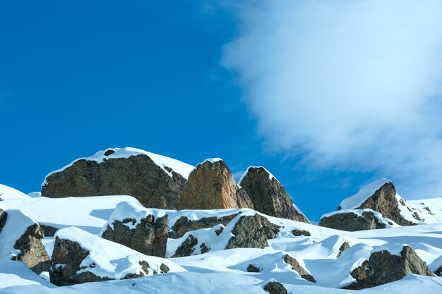 아침 겨울 Silvretta 알프스 풍경입니다. 스키 리조트 Silvrettaseilbahn AG Ischgl, Tyrol, Austria.