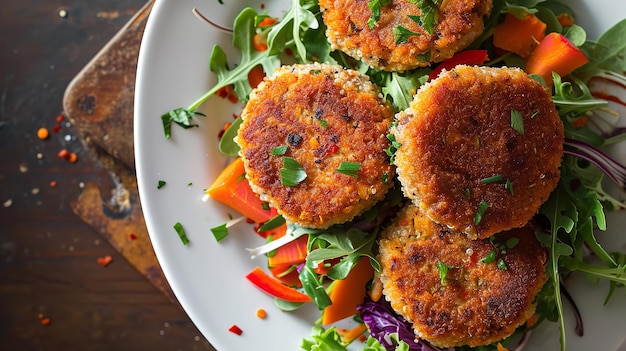 Photo moroccan couscous patties top view in a wooden tray against a clean backdrop generative ai