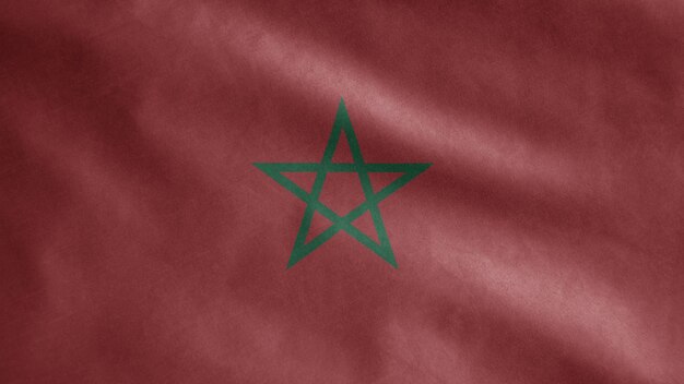 Moroccan flag waving in the wind. Morocco banner blowing, soft and smooth silk