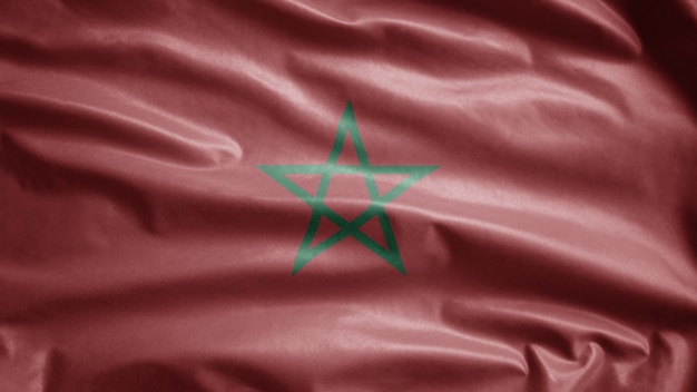 Moroccan flag waving in the wind. morocco banner blowing, soft and smooth silk.