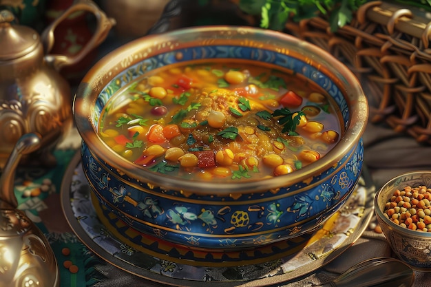 Photo moroccan harira soup with lentils chickpeas and spices traditional morocco harira soup