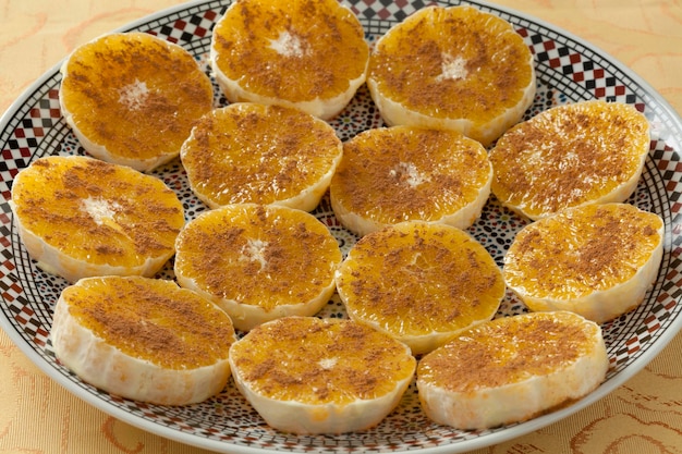 Moroccan orange slices with sugar and cinnamon