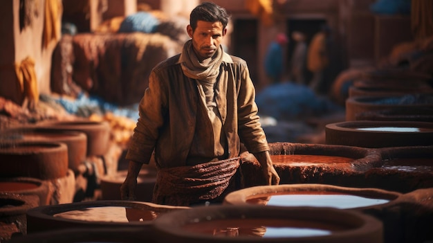 Moroccan Tannery with Artisans at Work