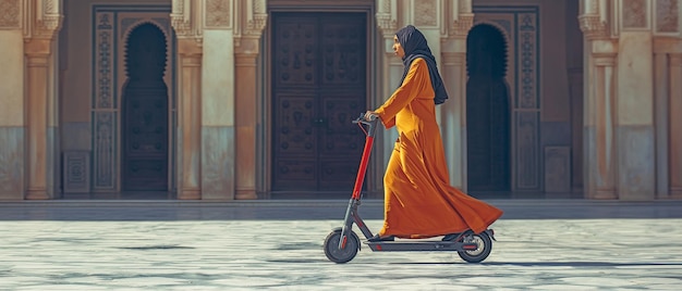 Moroccan young lady on an electric scooter