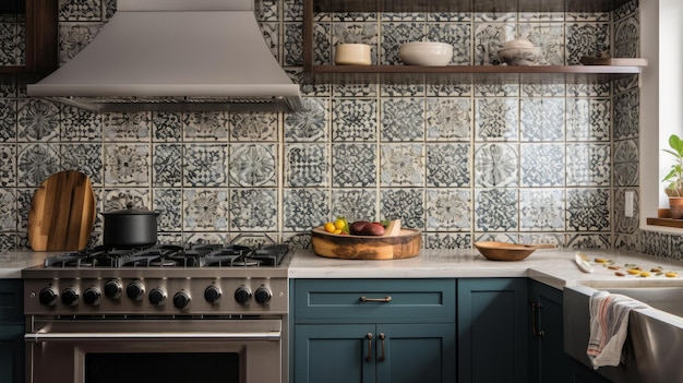 Moroccaninspired tile backsplash in kitchen AI generated