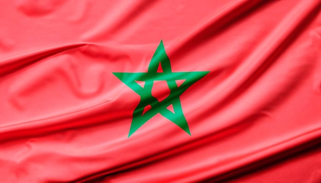 Morocco flag is depicted on a sports cloth fabric with many folds Sport team banner