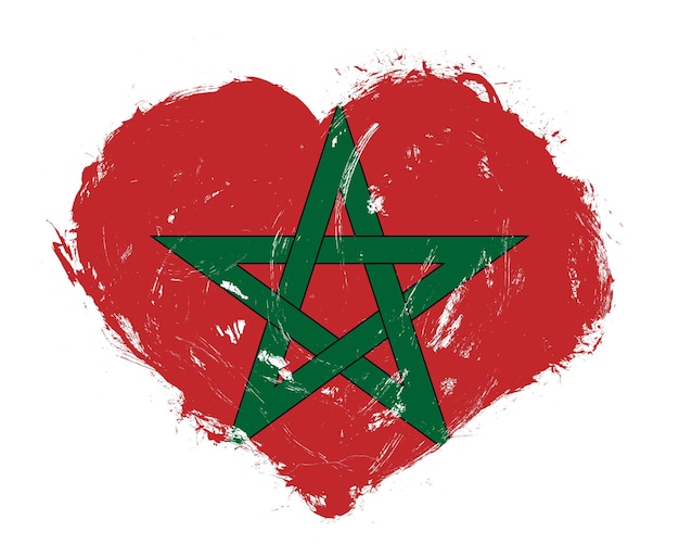 Morocco flag in stroke brush heart shape on white background