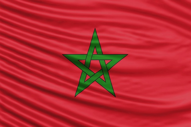 モロッコの旗の波をクローズ アップ、国旗の背景