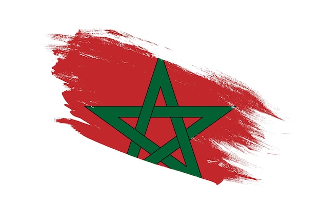 Morocco flag with stroke brush painted effects on isolated white background