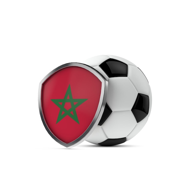 Morocco national flag shield with a soccer ball 3D Rendering