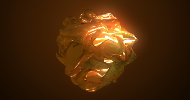 Morphing of a metallic yellow molten sphere with lava a ball of fluid iridescent brilliant beautiful