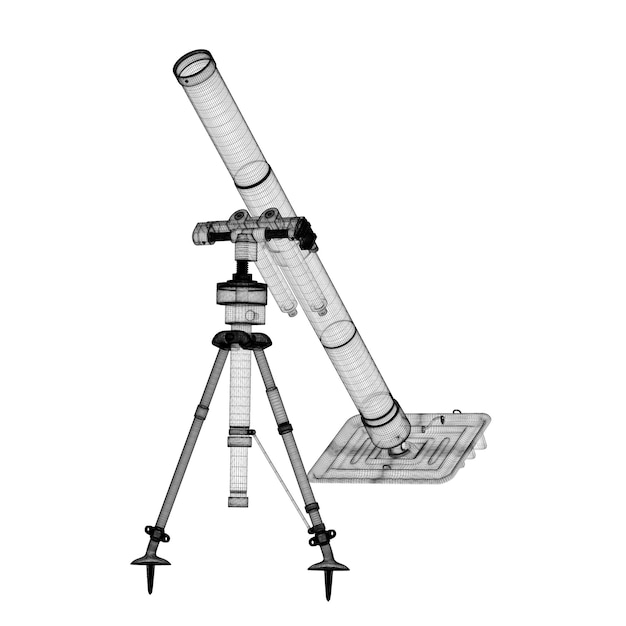 Миномет мобильный на фоне, структура тела, проволочная модель