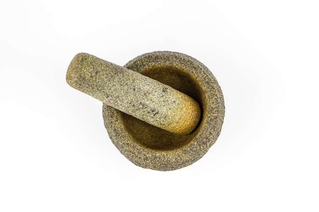 A mortar and pestle on a white background.
