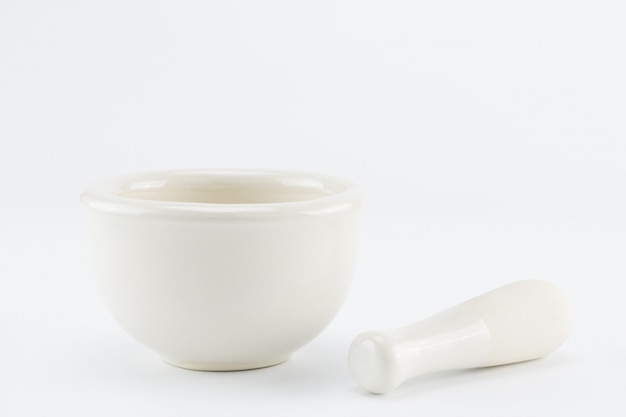 mortar and pestle on white 