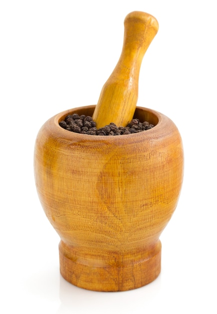 mortar with pestle on white