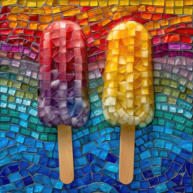 mosaic advertising of fruit ice on a stick like ice cream