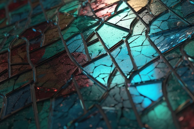 A mosaic of broken glass in a blue and green mosaic