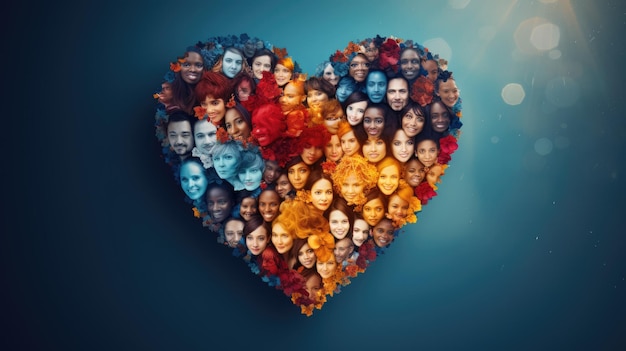a mosaic of diverse faces forming a heart shape celebrating the beauty of friendship