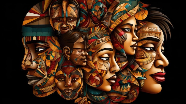 インドネシアの多様な民族を表す顔のモザイク
