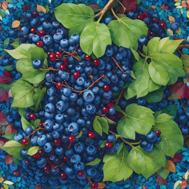 Mosaic Magic Blueberries and Leaves Create a Symmetrical Tapestry