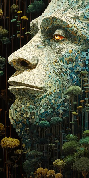 a mosaic of a mans face is displayed in a store