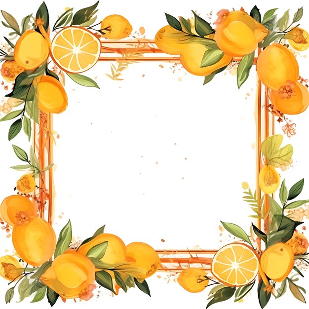 Mosaic pattern frame with iraqi dolma grape leaves and lemon watercolor nowruz iran festival frame