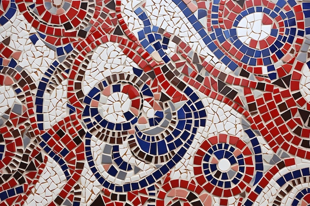 Foto un mosaico di tessere rosse, bianche e blu con sopra un serpente.