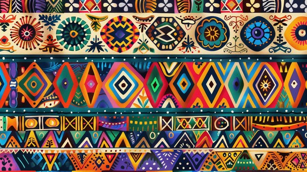 Photo mosaic seamless pattern ethnic embroidery art drawing