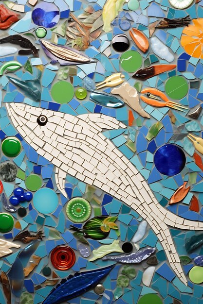 a mosaic of a shark and a fish