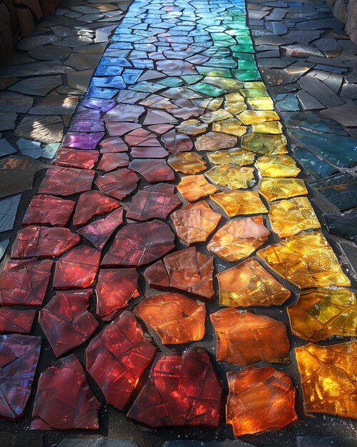 Photo a mosaic sidewalk made from tiles in the colors background