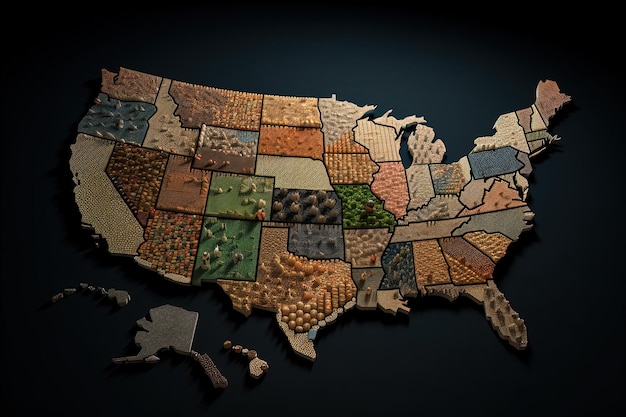 Mosaic of United States Map on black background USA map AI