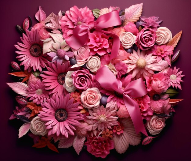 A mosaic of various pink colored flowers