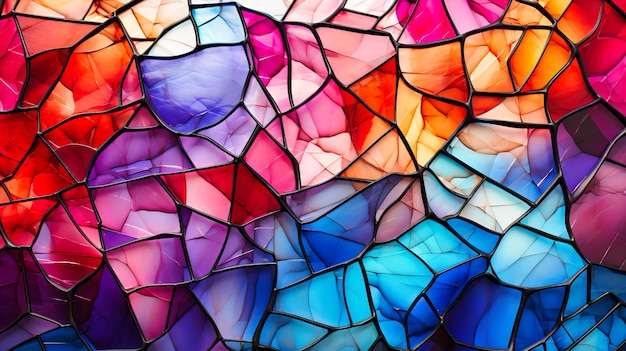 Mosaïek van gebroken glas dat prismatische kleuren weerspiegelt