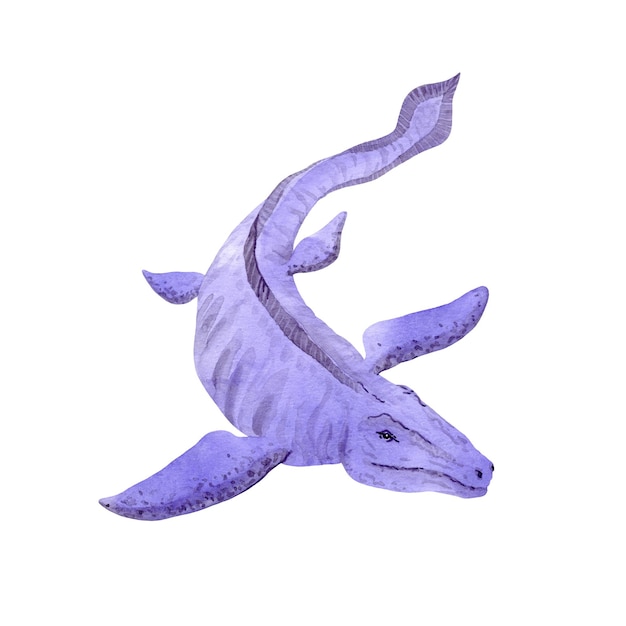 Photo mosasaurus isolated on white water dinosaur predator in violet color watercolor illustration