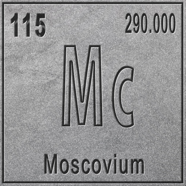 Photo moscovium chemical element sign with atomic number and atomic weight