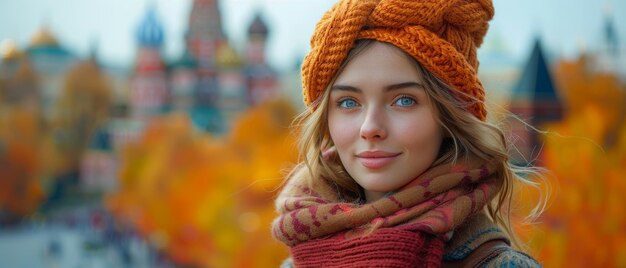 Moscow in autumn with a woman