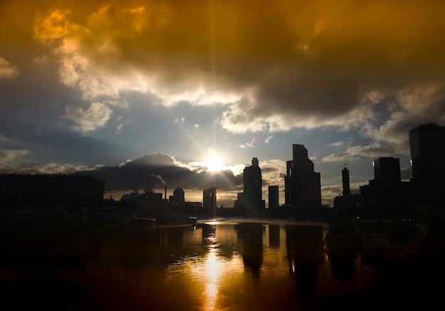 Moscow city silhouettes of skyscrapers background hd