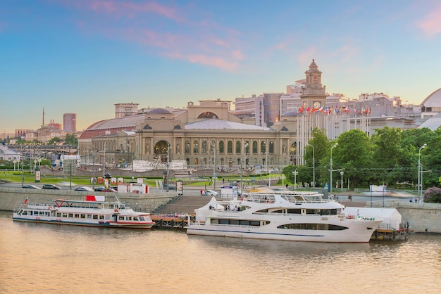 Moscow City skyline business district and Moscow River in Russia