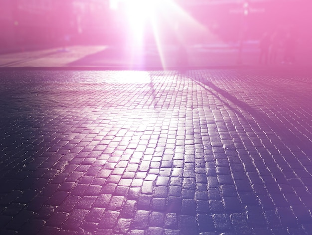 Moscow downtown pavement blocks with light leak backdrop hd