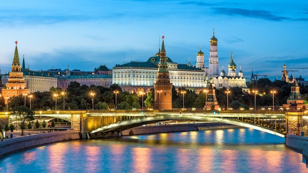 moscow kremlin by moskva river at night russia