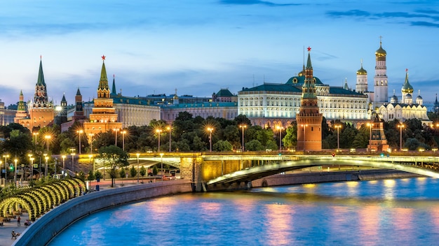 Moscow Kremlin by Moskva River at night Russia