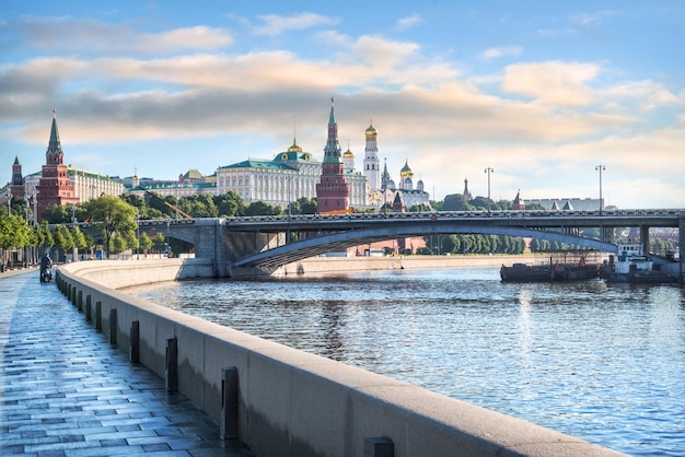 Moscow Kremlin and embankment of the Moskva River on a summer morning Moscow