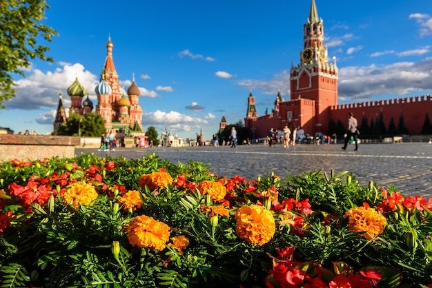 Moscow kremlin and st basils cathedral on red square russia