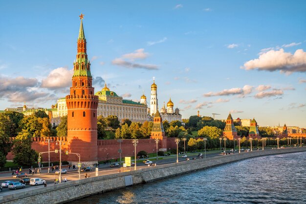 The Moscow Kremlin and the waterfront in Moscow Russia