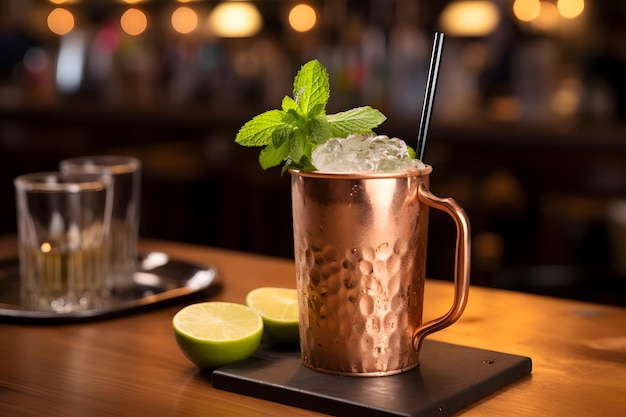 Moscow mule cocktail in a pub